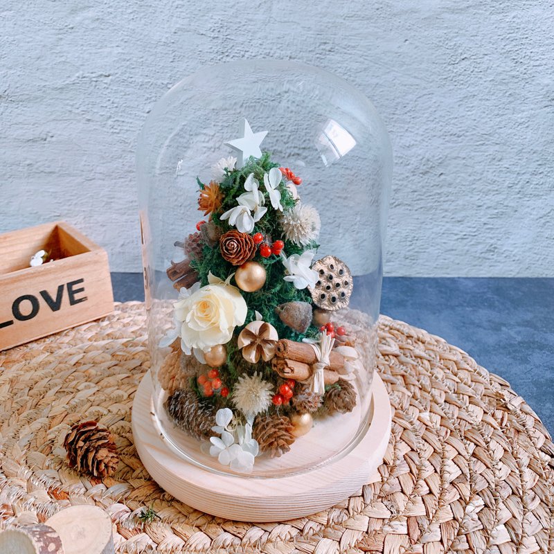 Christmas bell jar with immortal rose - ช่อดอกไม้แห้ง - พืช/ดอกไม้ หลากหลายสี