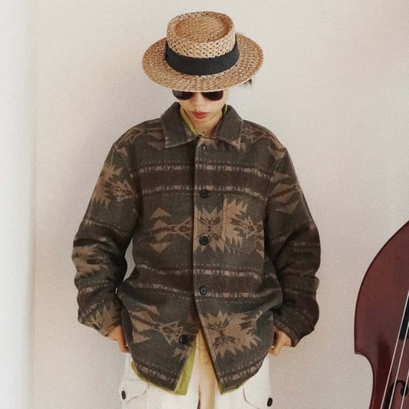 印第安納瓦霍風格 羊毛上衣外套 進口色織羊毛 秋冬中性 - 女大衣/外套 - 棉．麻 咖啡色