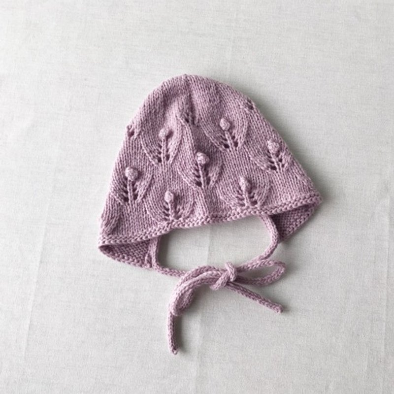 6M~ 手工編織花朵嬰兒帽 薰衣草 100%羊毛 - 圍兜/口水巾 - 其他材質 