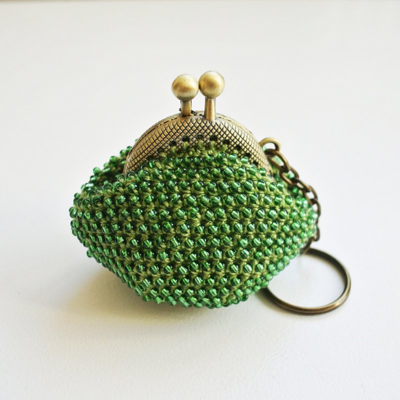 Coin purse, crochet purse, green wallet, beaded clasp purse,  keychain - กระเป๋าใส่เหรียญ - วัสดุอื่นๆ สีเขียว