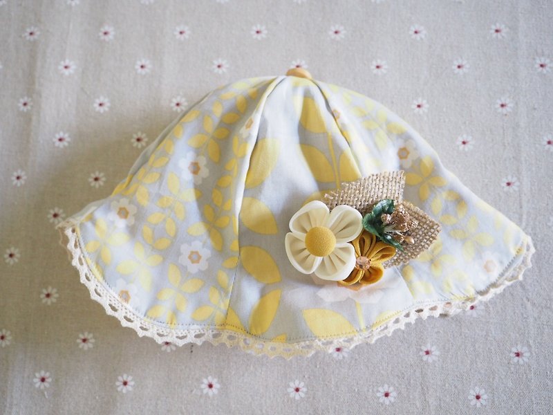 Handmade Hat, hair clip and headband set with yellow flower gift set - ของขวัญวันครบรอบ - ผ้าฝ้าย/ผ้าลินิน สีเหลือง