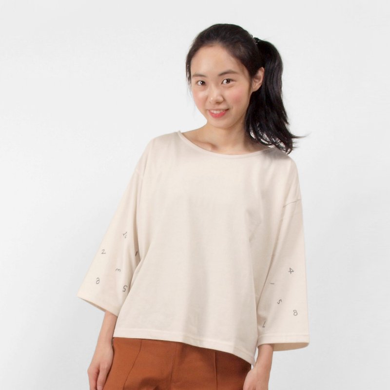 [HEYSUN] Digital Time Printed Seven-Sleeve Tops - White - Women's T-Shirts - Cotton & Hemp White