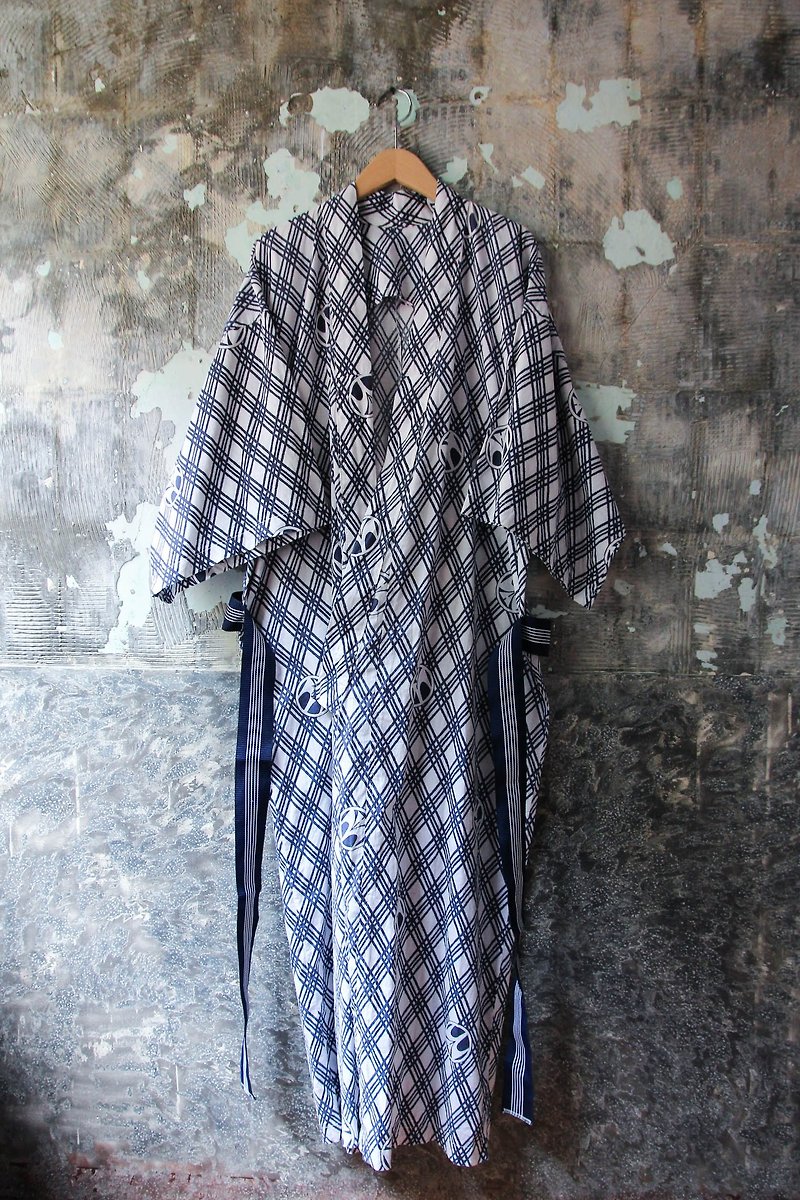 裊裊百貨公司-Vintage 斜紋日式圖騰浴衣罩衫 復古著 - 外套/大衣 - 棉．麻 