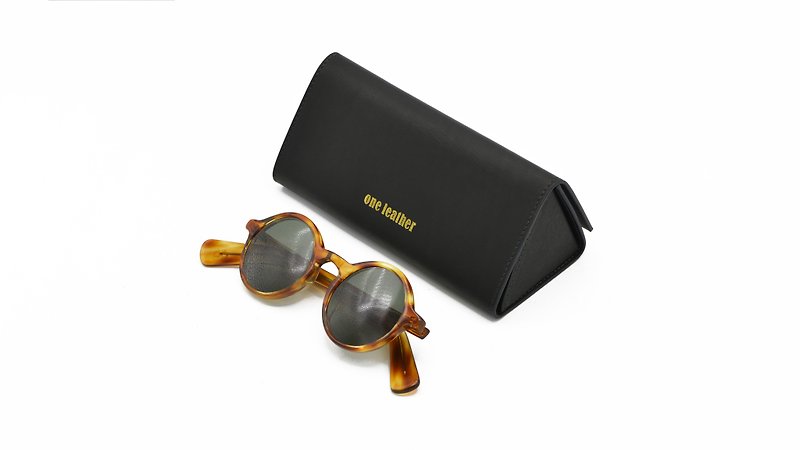 Black calfskin folding glasses box creative gift Sunglasses protective cover - แว่นกันแดด - หนังแท้ สีดำ