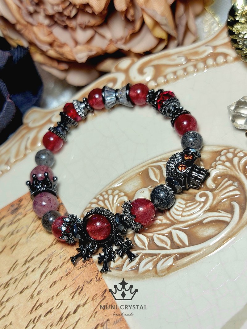 . Charming Bloody Mary. Starlight Pigeon Blood Red Strawberry Mix Silver Sun Biotite Passionate Mystery Strong Contrast - Bracelets - Crystal Red