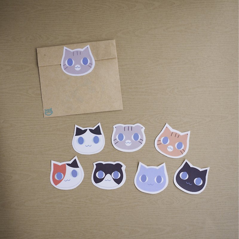 [貓手作 x 小雜貨] 手剪貼紙－貓咪大頭貼－藍貓組 - 貼紙 - 紙 白色