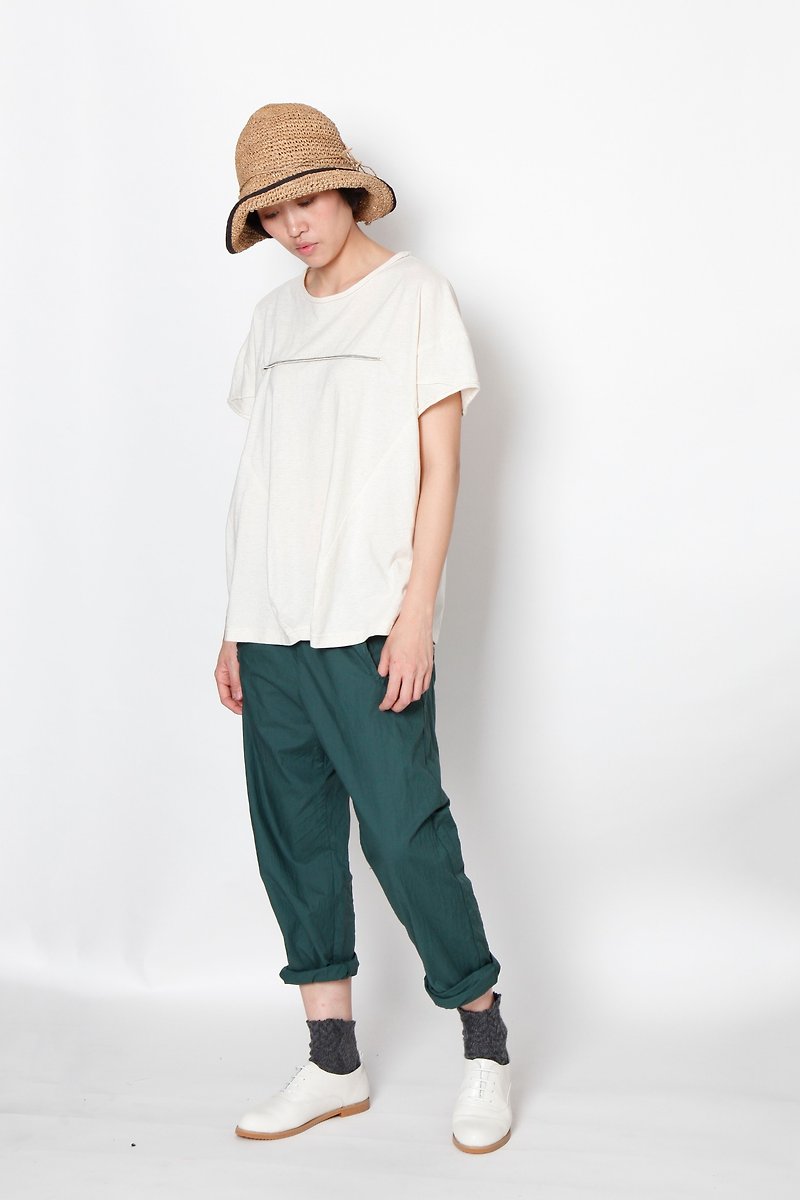 And - The Game of the Earth - Cotton Elastic Oval Pocket Trousers - Women's Pants - Cotton & Hemp Green