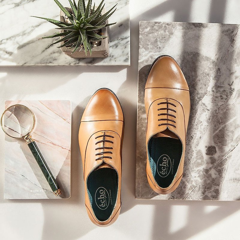 e cho retro straightforward minimalist all plain Oxford shoes Ec32 brown - รองเท้าลำลองผู้หญิง - หนังแท้ สีนำ้ตาล