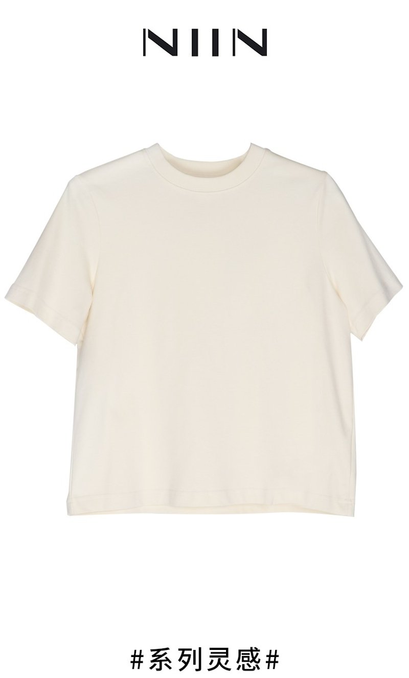 Beige cotton T-shirt - เสื้อยืดผู้หญิง - วัสดุอื่นๆ 