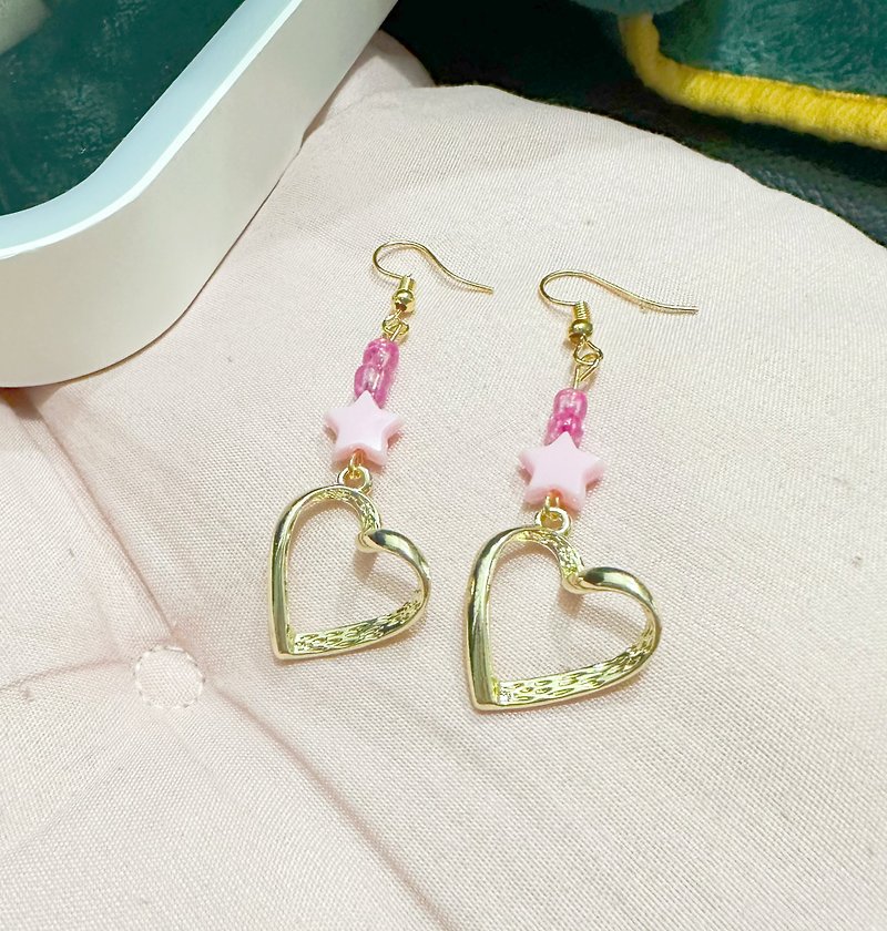 DIY Heart Earrings - Earrings & Clip-ons - Other Materials Pink