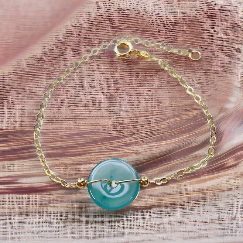 Ice blue water jade safety buckle design bracelet 14K gold-filled | Natural grade A jadeite | Gift - Bracelets - Jade Transparent