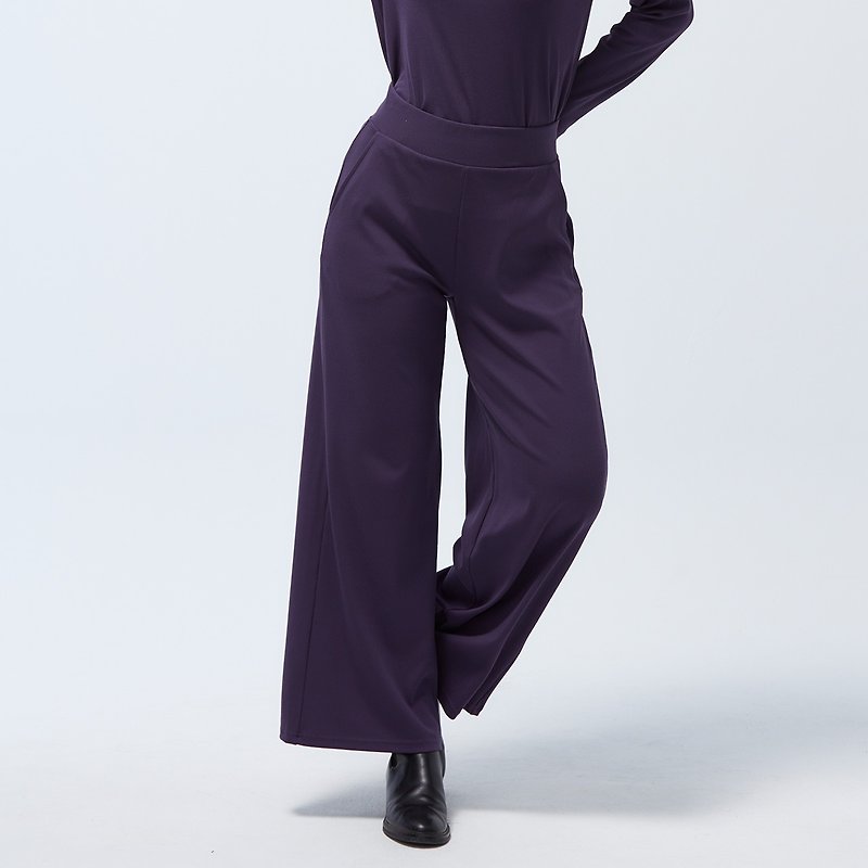 Cozee - Antibacterial Rib Wide Pants - Gothic Purple - กางเกงขายาว - เส้นใยสังเคราะห์ สีม่วง