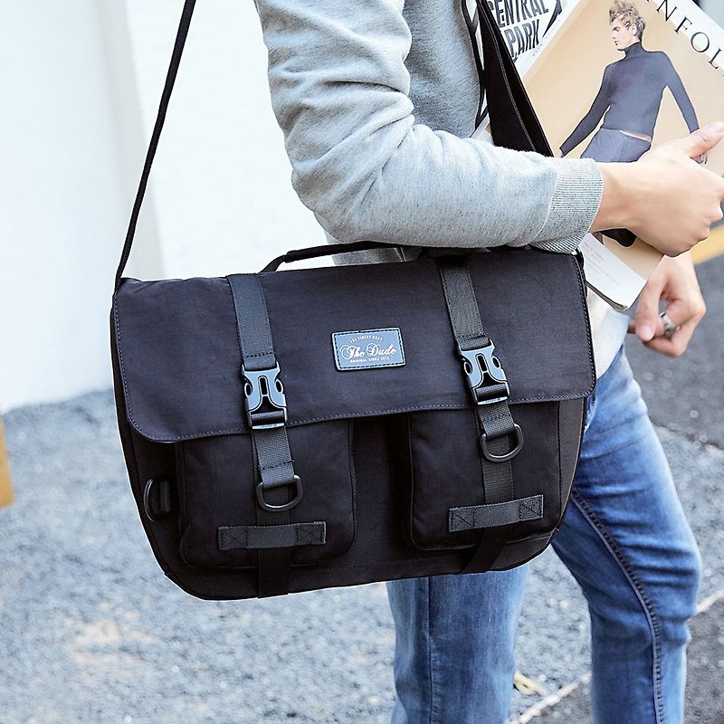 Briefcase Tote Bag Messenger Bag Dual-use Shoulder Bag Bike Bag Hipster - Black - กระเป๋าแมสเซนเจอร์ - วัสดุอื่นๆ สีดำ