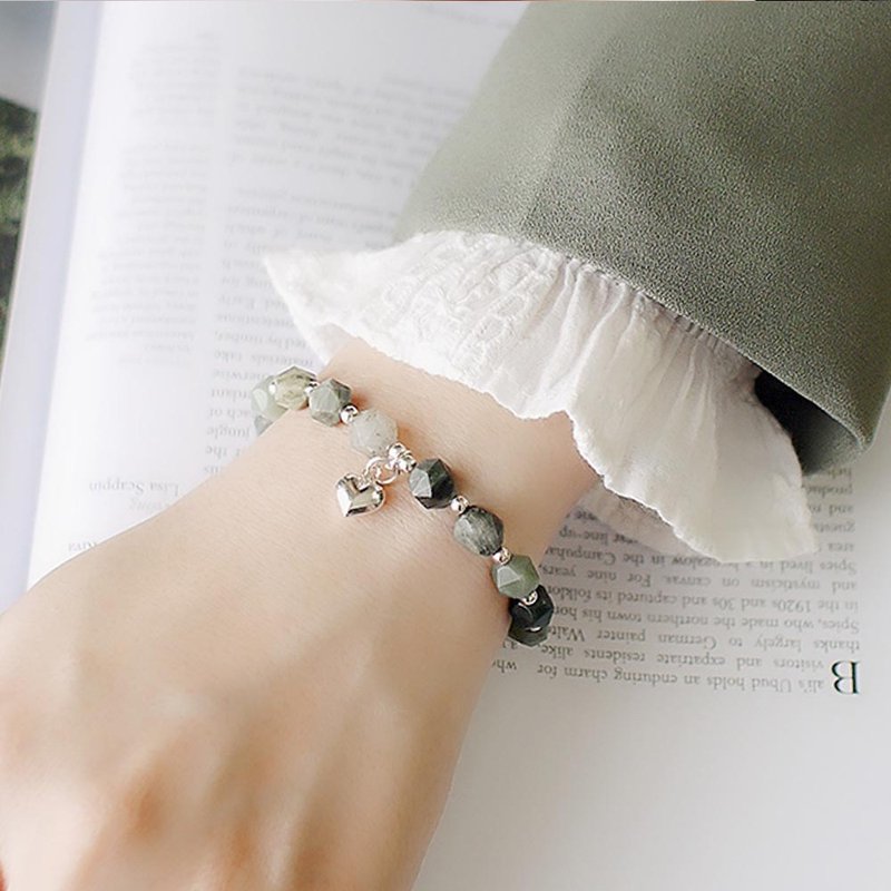 Green hair crystal Seine River sterling silver bracelet | Lucky crystal beaded bracelet Mother's Day gift extended version - Bracelets - Semi-Precious Stones Green