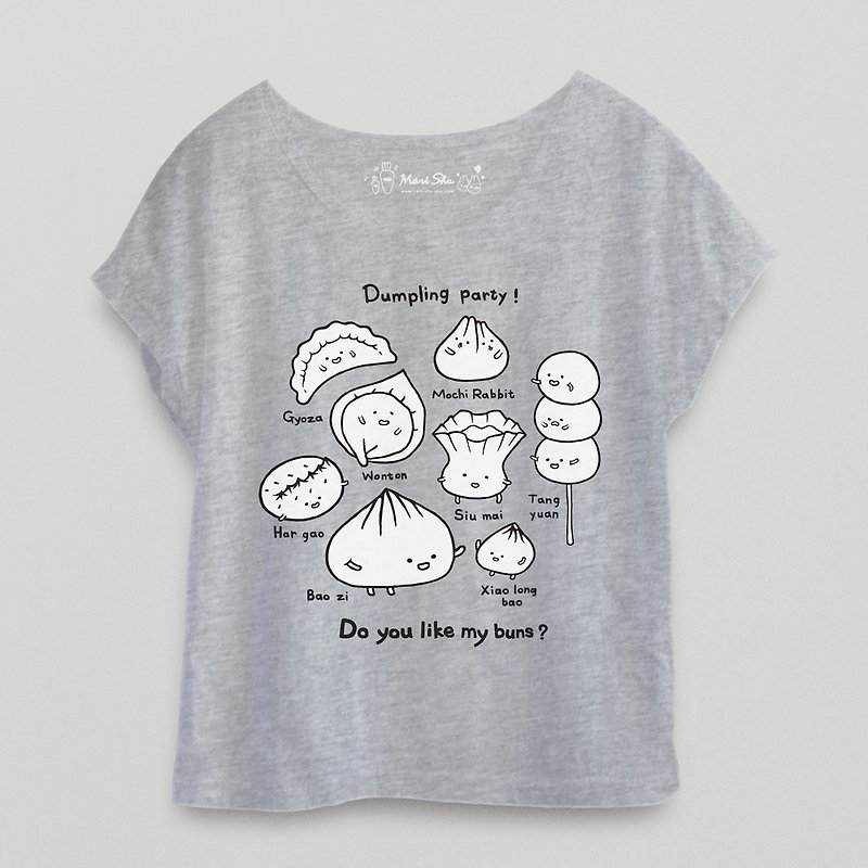 Dumpling party! T-shirt - กางเกงขาสั้น - ผ้าฝ้าย/ผ้าลินิน สีเงิน