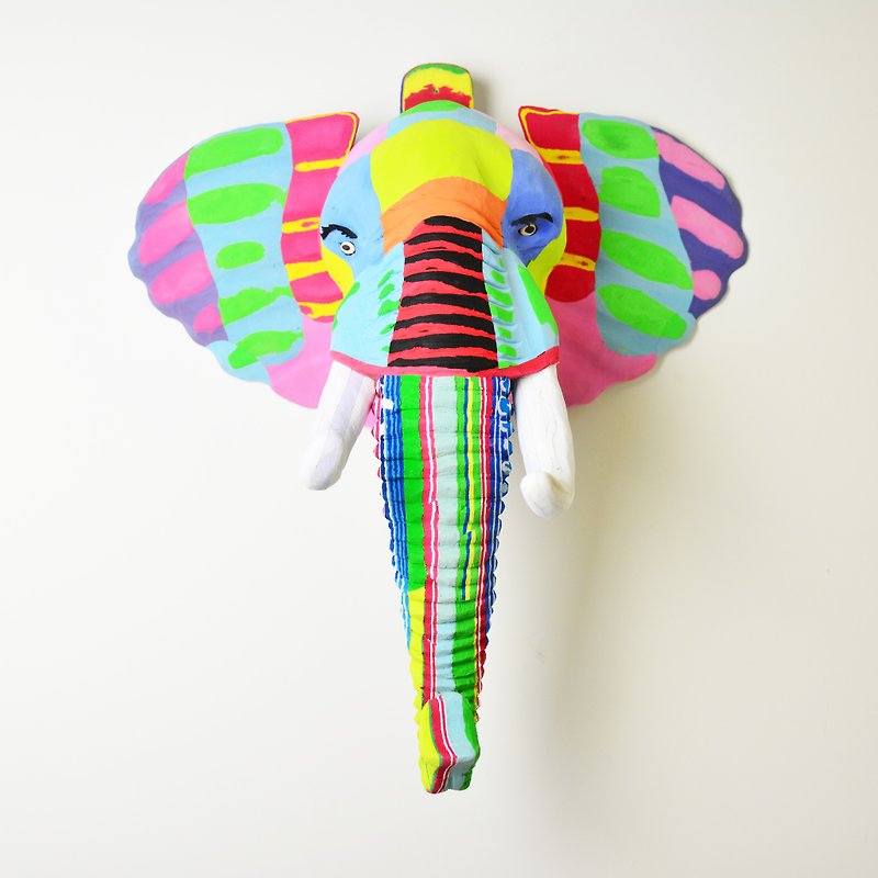 海の廃棄物動物_虹の象の頭_壁画の装飾品装飾品_フェアトレード - ウォールデコ・壁紙 - ゴム 多色
