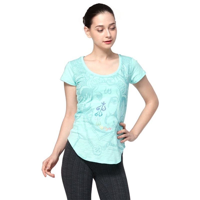 【NAMASTE】Ganesha Tee - Aqua - ชุดโยคะ - ผ้าฝ้าย/ผ้าลินิน สีเขียว