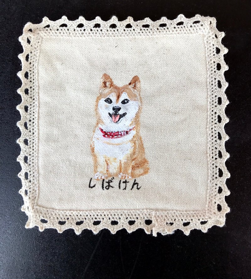 Hand-painted design | Shiba Inu | lace coaster - Coasters - Waterproof Material 