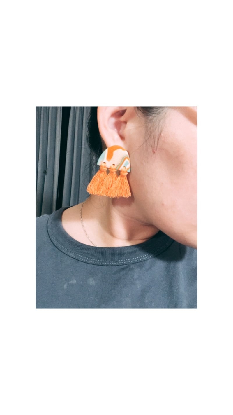 Liu-orange soft clay earrings medical steel can be changed to Clip-On for free - Earrings & Clip-ons - Other Materials 