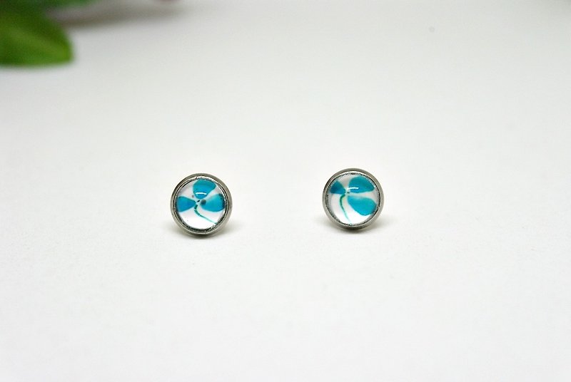時光寶石X不鏽鋼針式耳環＊淡藍色花＊➪限量X1 - 耳環/耳夾 - 其他金屬 藍色