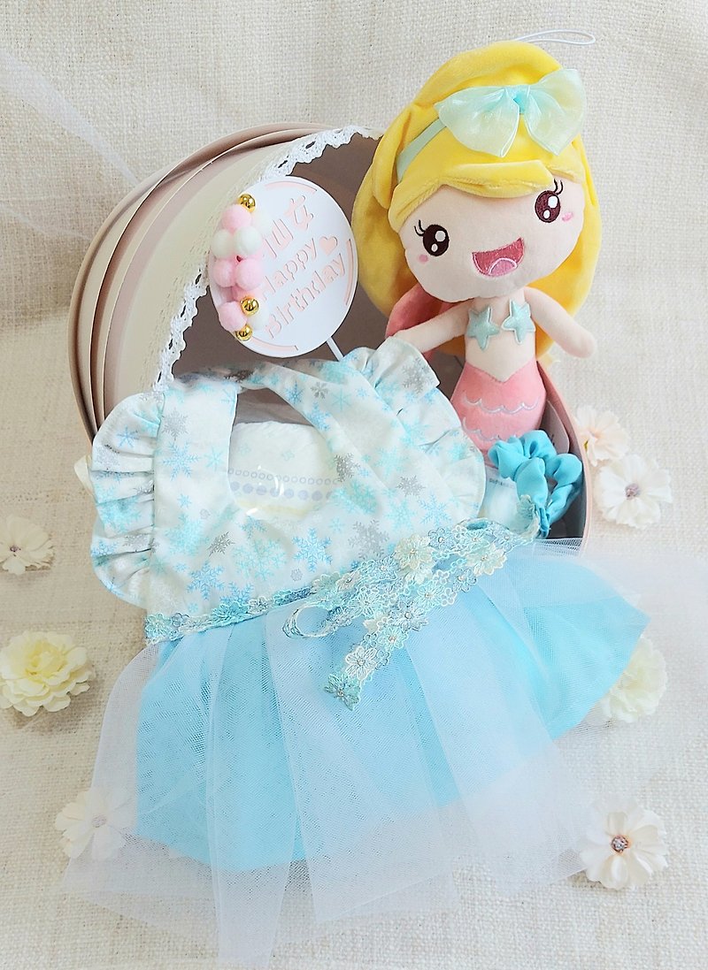 The Little Mermaid Princess Cradle Full Moon Gift/Moon Gift Box/Birthday/Newborn/Gift/Saliva Towel - Bibs - Cotton & Hemp Blue