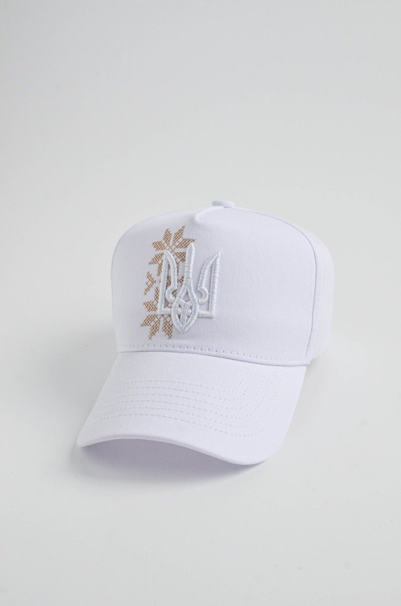 Stylish Ukraine Hat with Embroidered Trident | Ukrainian Design | Ukrainian gift - หมวก - ผ้าฝ้าย/ผ้าลินิน หลากหลายสี