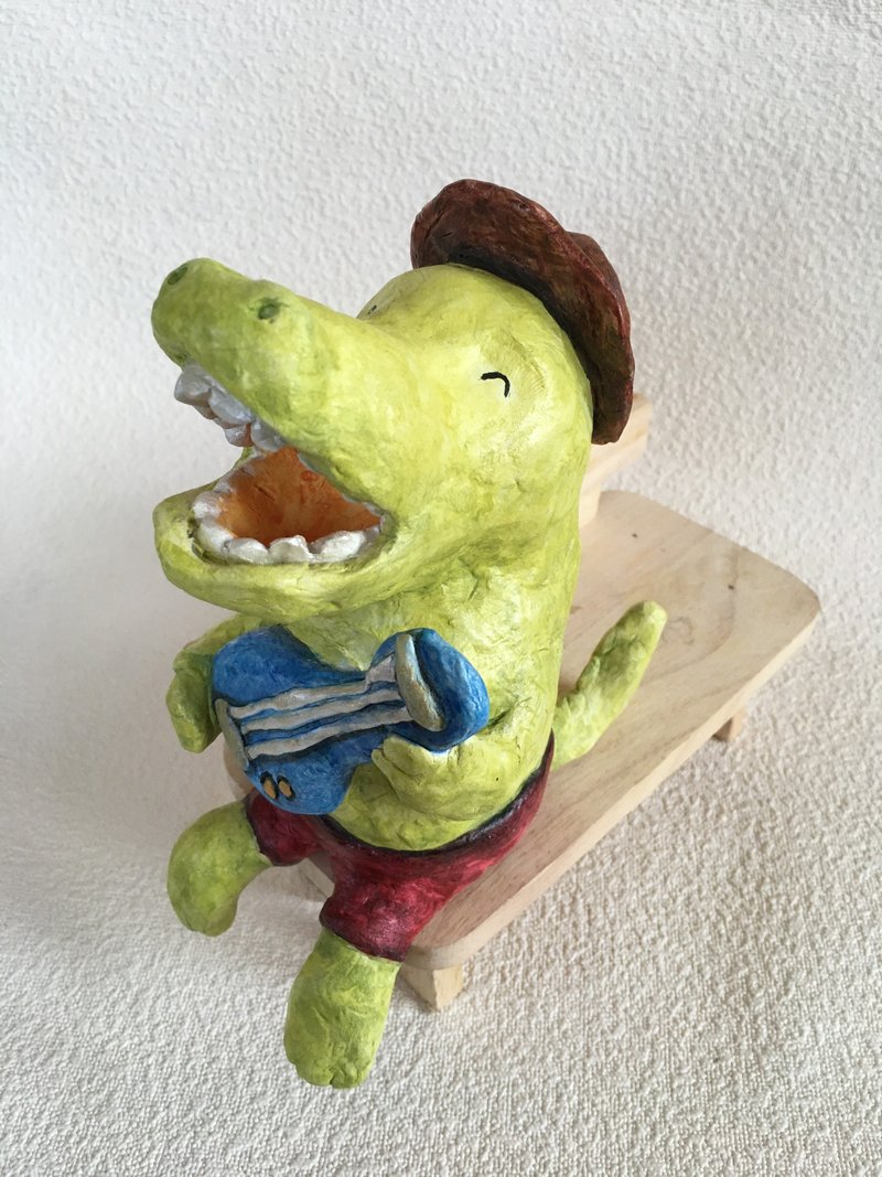 Handcraft doll / Singing crocodile - 擺飾/家飾品 - 環保材質 綠色