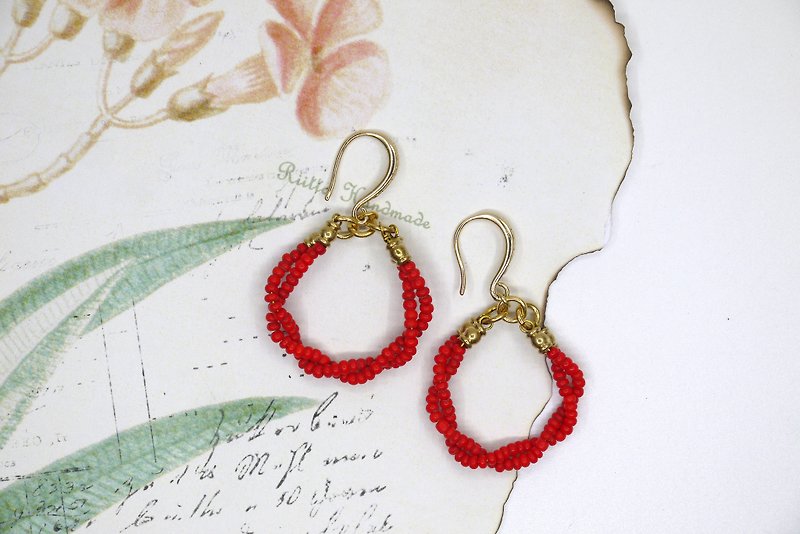 New Year red coral earrings ear clip - Earrings & Clip-ons - Gemstone 