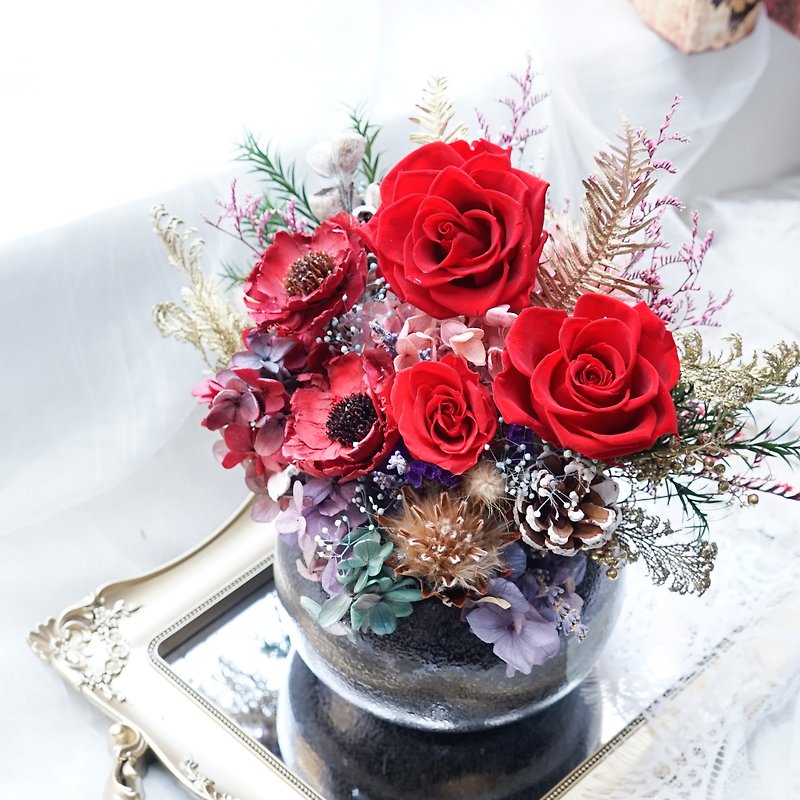 Spring Festival Lucky │New Year Flower Gift│Eternal Life Rose Flower Potted Flower Table Flower│Home Furnishing Gifts First Choice - Dried Flowers & Bouquets - Plants & Flowers Red