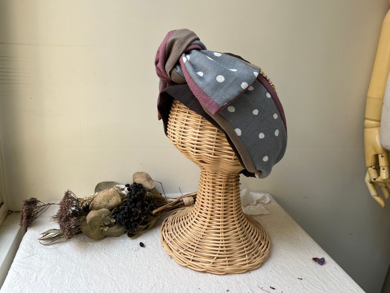 灰色系白玉-日式綁帶髮帶ヘアバンド - 髮箍/髮帶 - 棉．麻 