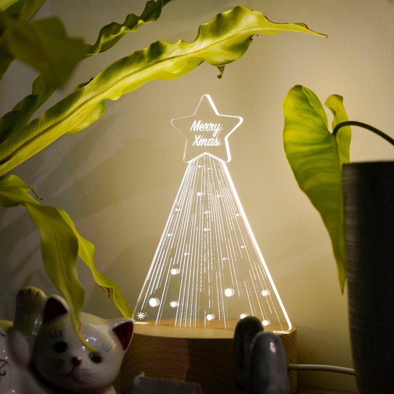 [Happy Christmas Tree Night Light] - Customizable text/confirm typesetting and shipped the next day - Lighting - Wood 