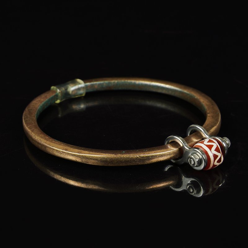 Burmese antique thousand-year-old Bronze alloy open style bracelet-bracelet-carnelian water beads - สร้อยข้อมือ - วัสดุอื่นๆ 