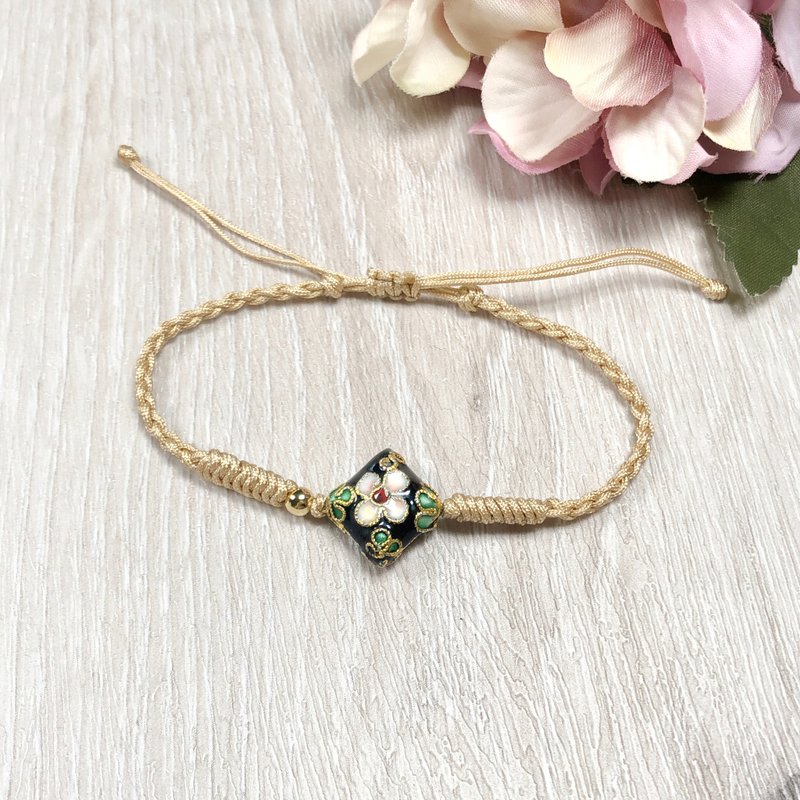 14K gold-clad hand rope cloisonne hand rope girls hand rope ethnic hand rope TB145 - สร้อยข้อมือ - เส้นใยสังเคราะห์ สีกากี