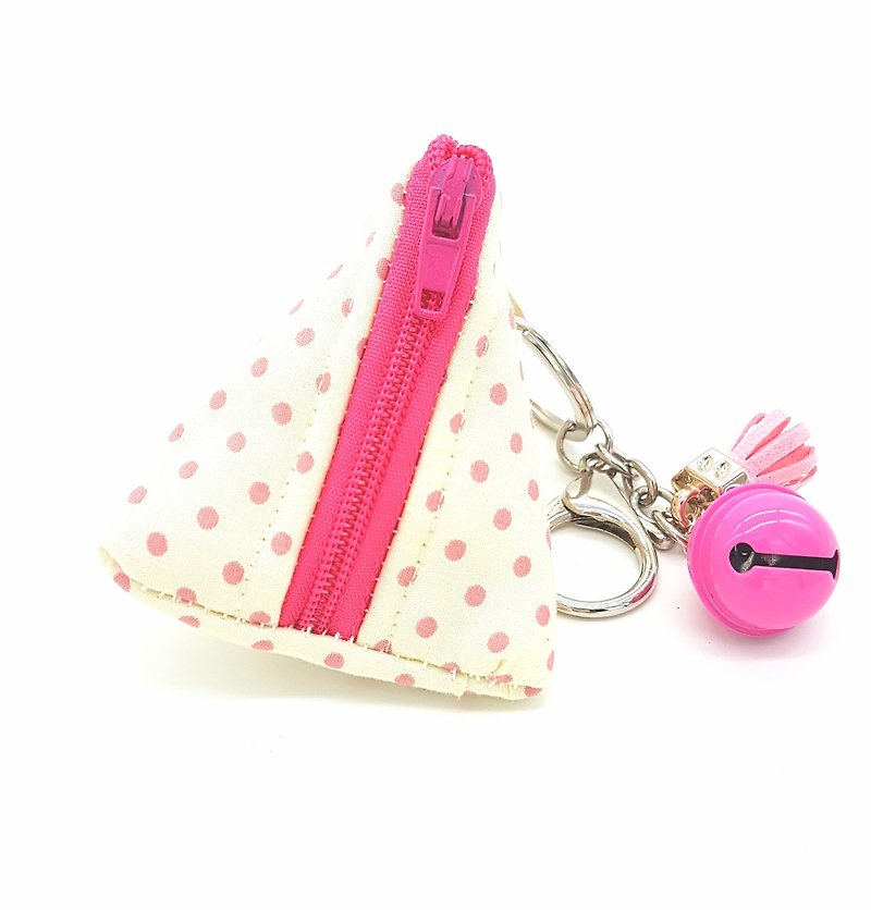Dumpling Coin Keychain Pouch - Pink Polka - กระเป๋าใส่เหรียญ - ผ้าฝ้าย/ผ้าลินิน 