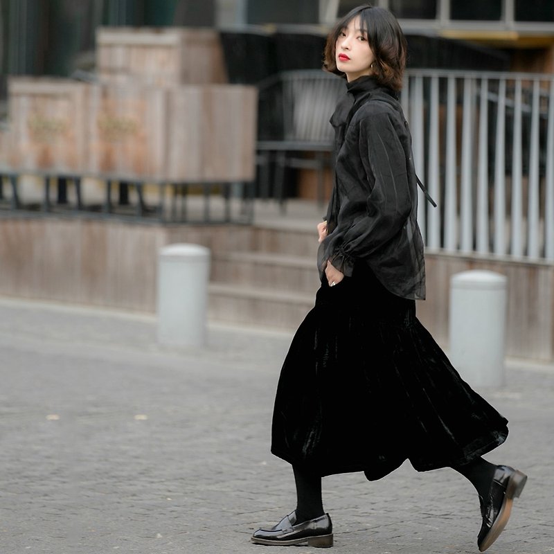 Velvet elastic skirt | skirt | winter models | silk + human cotton + nylon | Sora-397 - Skirts - Other Man-Made Fibers Black