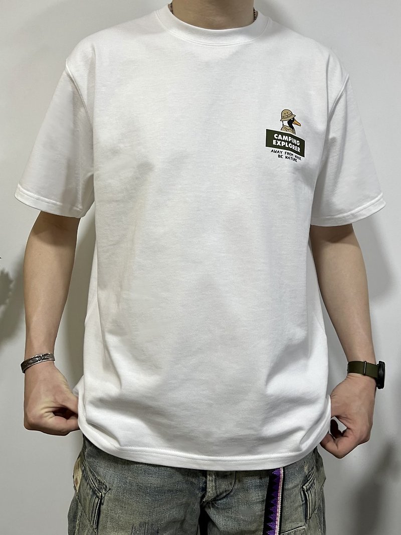 Explorer Duck Short Sleeve T-Shirt Crew Neck - Men's T-Shirts & Tops - Cotton & Hemp White