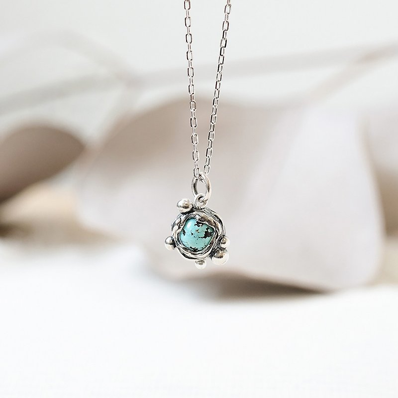 Handmade Silver 925 Sterling Silver Little Monster Ball Necklace Turquoise - Necklaces - Sterling Silver Blue
