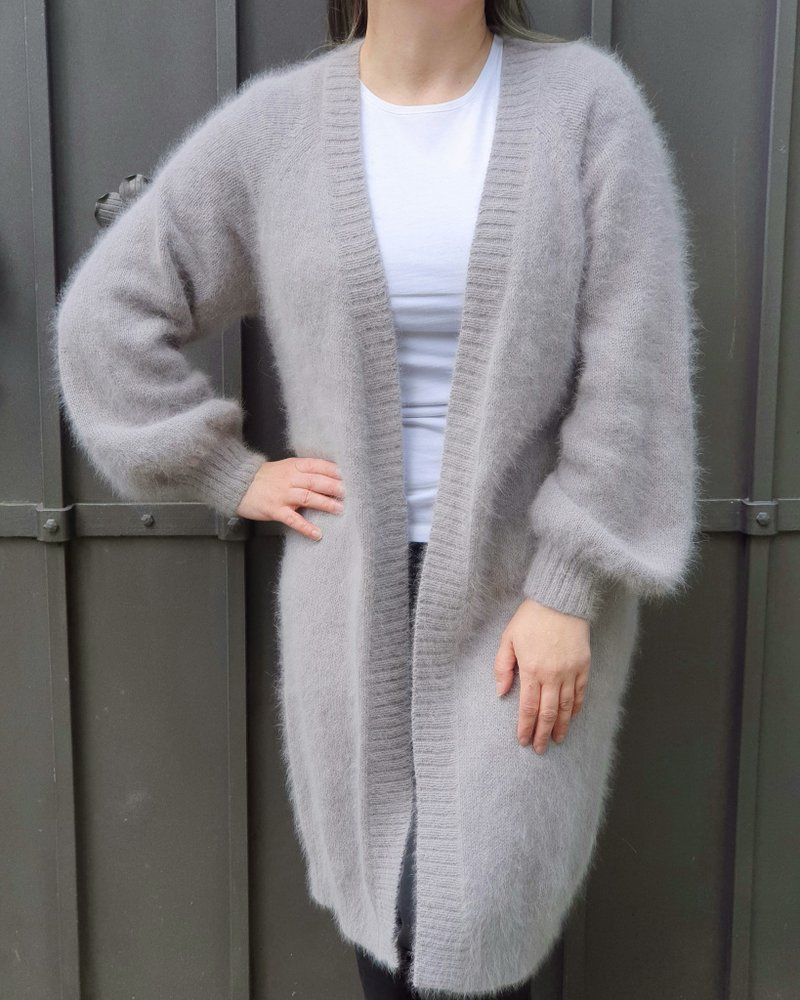 アンゴラニットカーディガン。特大グレーカーディガン - ジャケット - ウール グレー