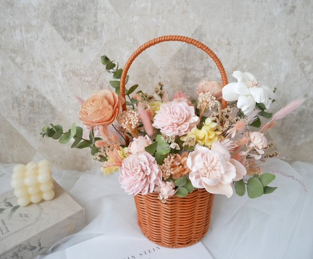 中・大ドライフラワーバスケット【花】お見送り/韓国風/ウェディング