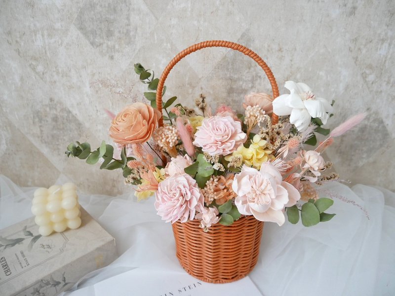 中大型乾燥花花籃【蒔花】送客/韓式/拍婚紗道具/開幕花 - 盆栽/植栽 - 植物．花 粉紅色