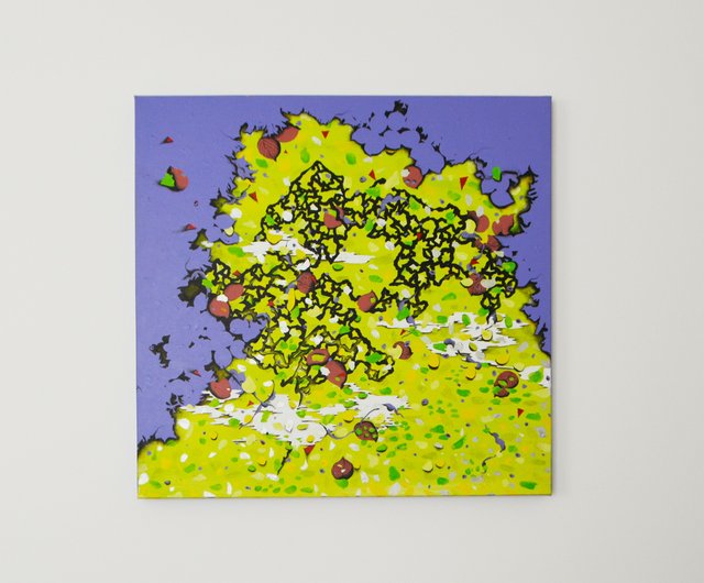 台湾の芸術家幾何学的抽象地図手描きアクリル画オリジナル