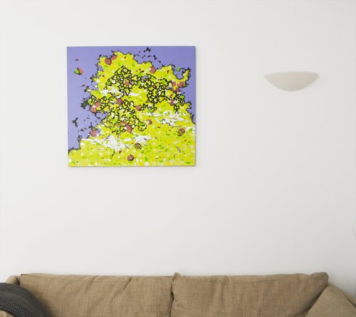 台湾の芸術家幾何学的抽象地図手描きアクリル画オリジナル
