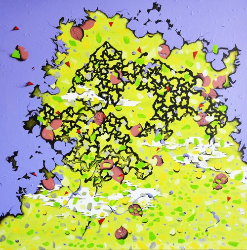 台湾の芸術家幾何学的抽象地図手描きアクリル画オリジナル
