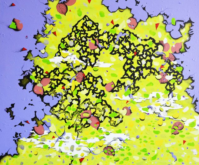 台湾の芸術家幾何学的抽象地図手描きアクリル画オリジナル