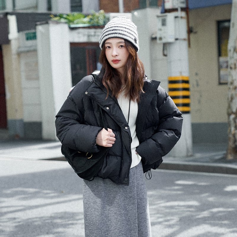 短款面包羽絨服|外套|兩色|秋冬款|Sora-1666 - 女大衣/外套 - 尼龍 多色