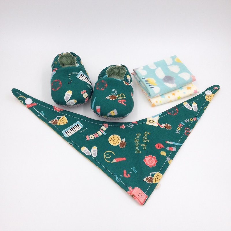 黒板グラフィティ -  Miyue赤ちゃんギフトボックス（幼児靴/ベビーシューズ/ベビーシューズ+ 2ハンカチ+スカーフ） - 出産祝い用贈物 - コットン・麻 