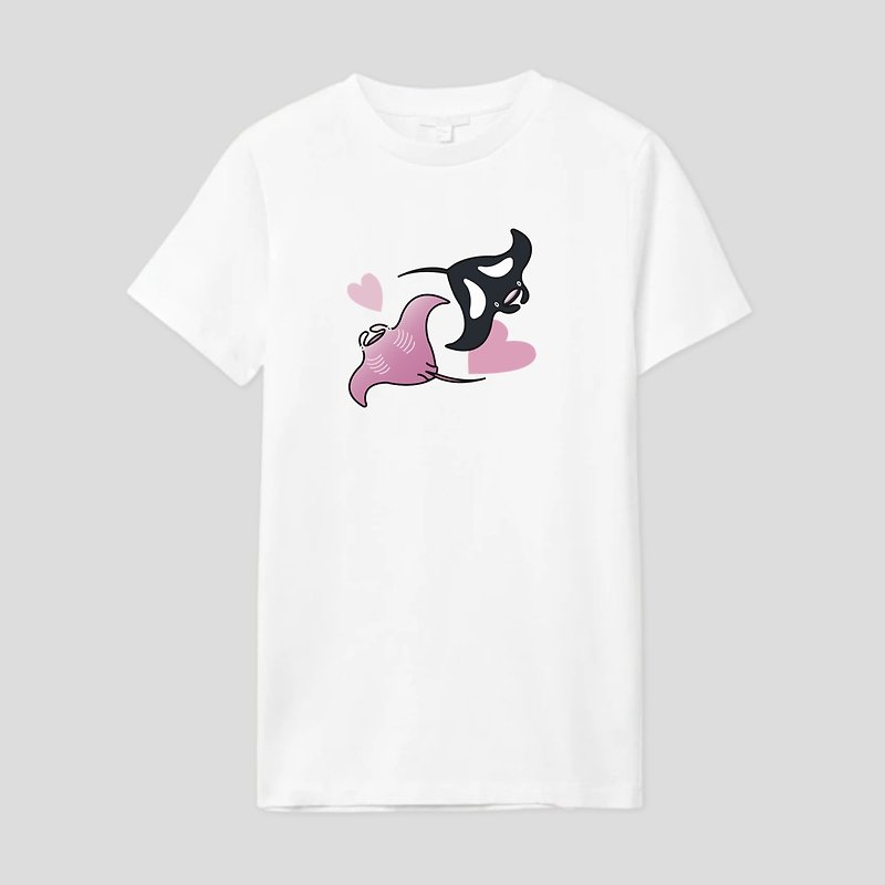 Vday T-shirt - Manta Ray - 中性衛衣/T 恤 - 棉．麻 白色