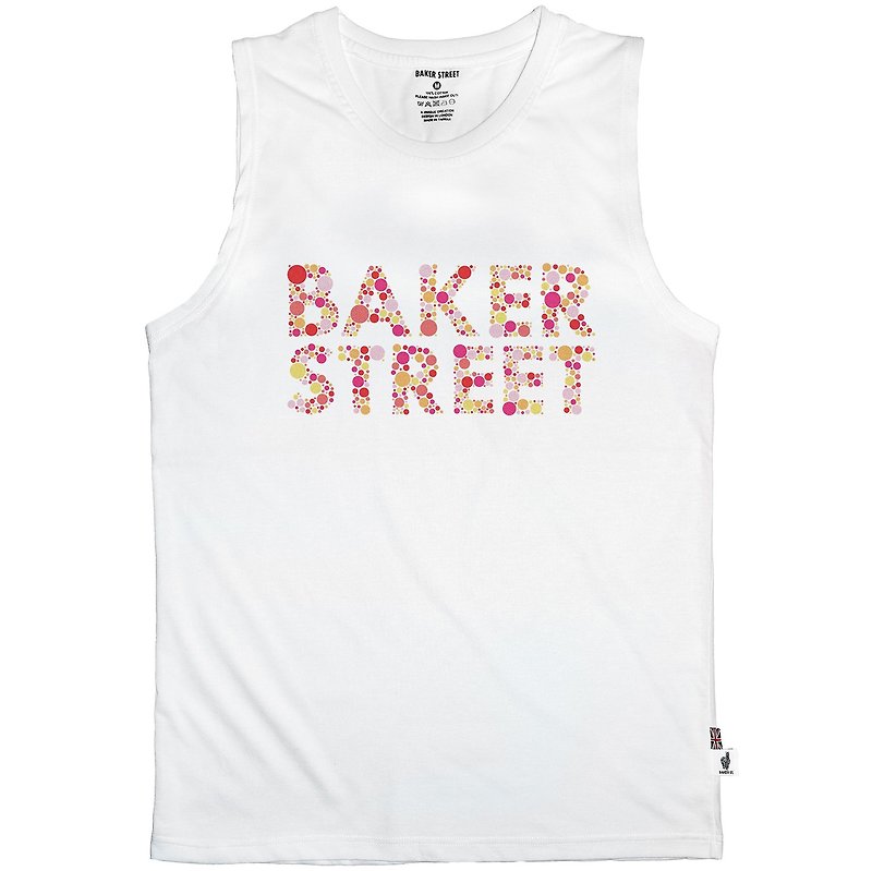 British Fashion Brand -Baker Street- Ishihara Fonts Printed Tank Top - เสื้อกั๊กผู้ชาย - ผ้าฝ้าย/ผ้าลินิน ขาว