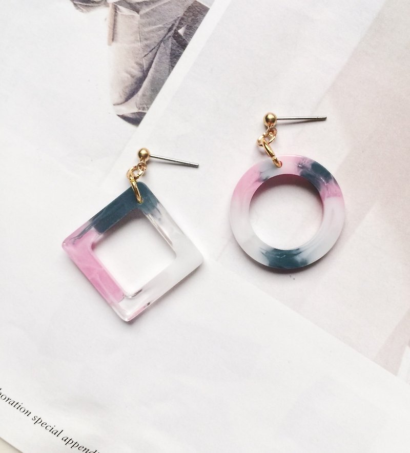 La Don Rotherm - Earrings - Render - Geometric Orthodox Pink Powder ear clip / ear clip - Earrings & Clip-ons - Acrylic Pink