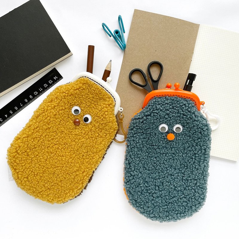 Jigujigu Furry Elf Colorful Plastic Mouth Gold Pen Case/Stationery Storage [Gift/Gift Giving] - กล่องดินสอ/ถุงดินสอ - ผ้าฝ้าย/ผ้าลินิน สีเหลือง